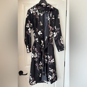 Dynamite Black Floral Duster Jacket Trench Coat Size Medium